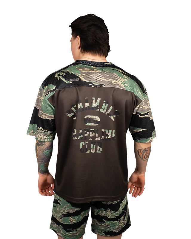 Scramble Mesh Hybrid Grappling Top Tiger Camo in Tiger camo, view 4 of 6