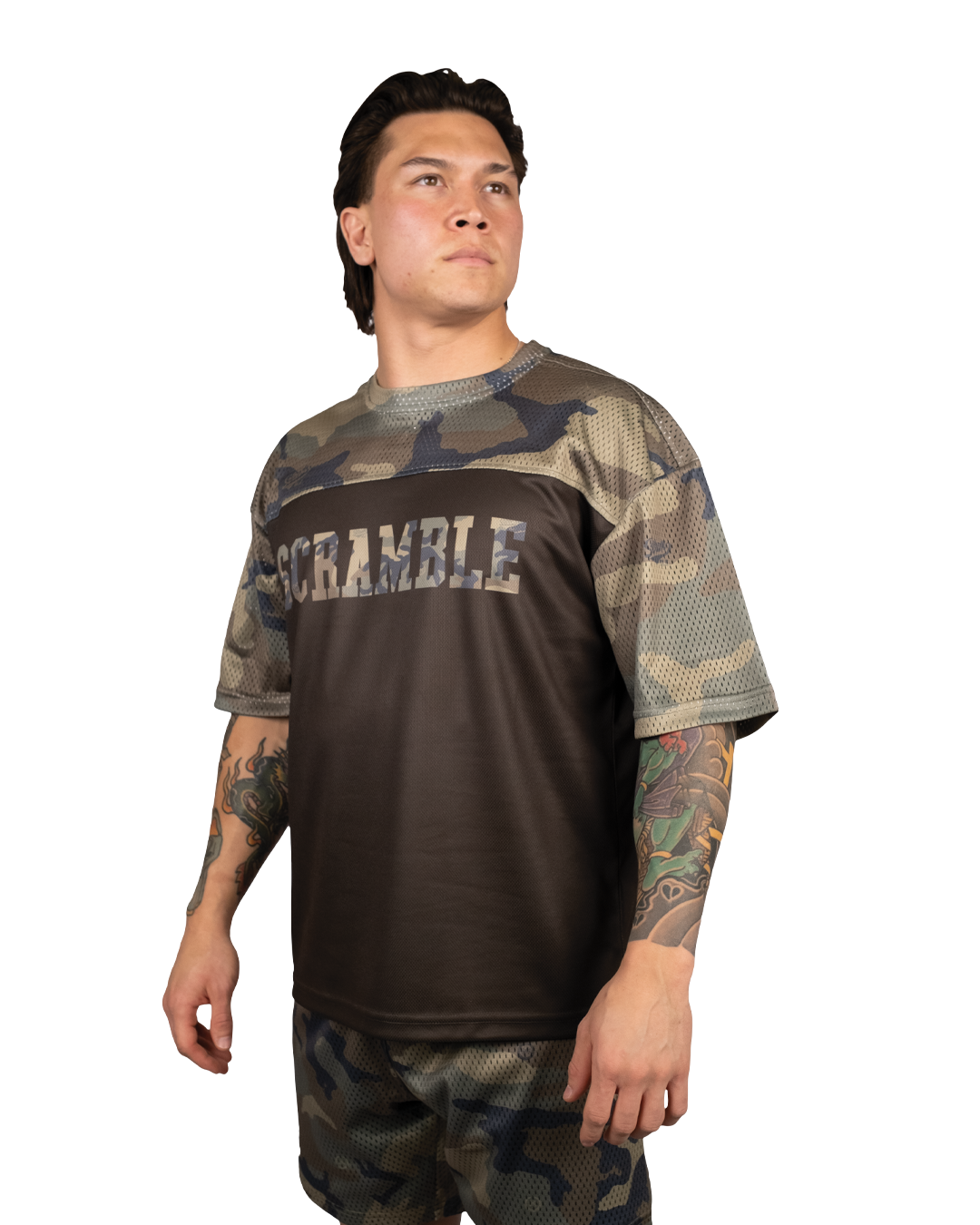 Scramble Mesh Hybrid Grappling Top Woodland Camo in Woodland camo, view 3 of 6