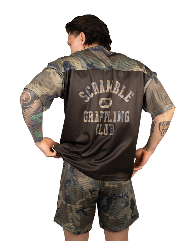 Scramble Mesh Hybrid Grappling Top Woodland Camo in Woodland camo, view 4 of 6