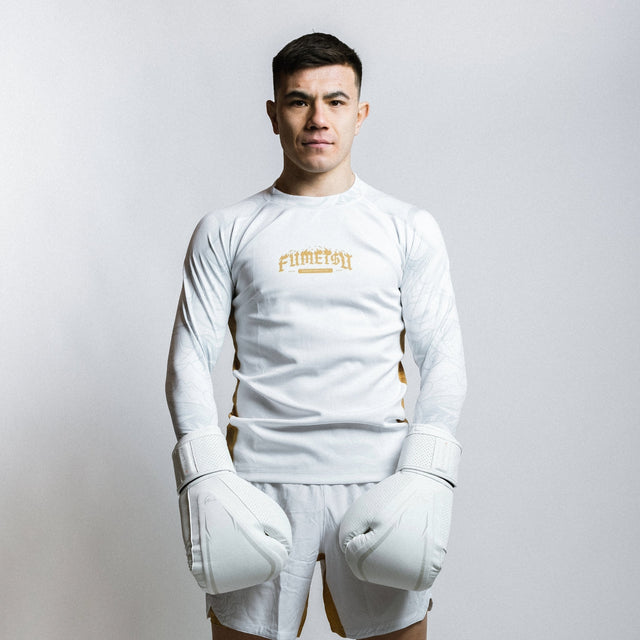 Fumetsu Oni Long Sleeve Rash Guard White/Gold/Grey