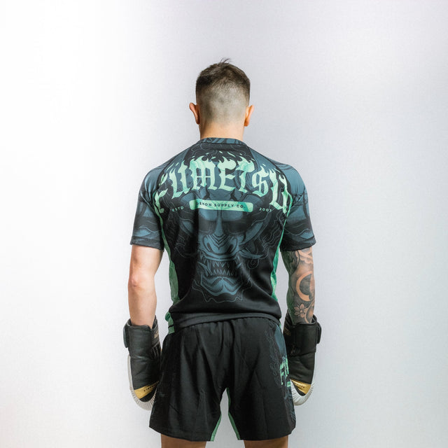 Fumetsu Oni Short Sleeve Rash Guard Black/Blue/Mint