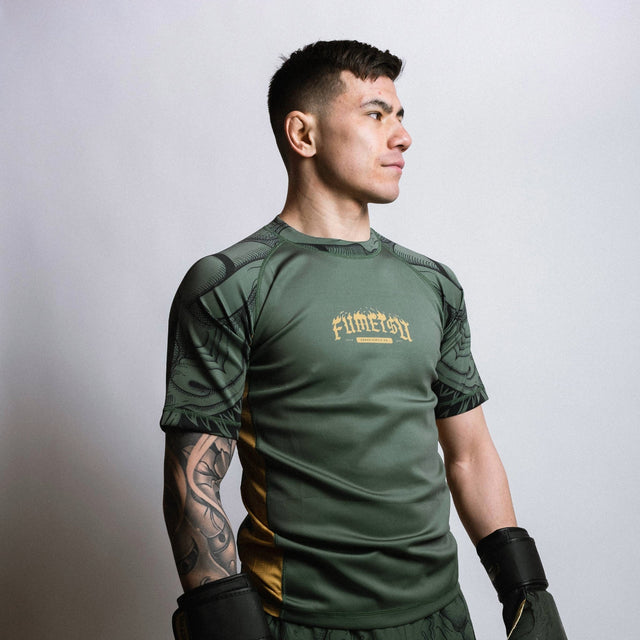 Fumetsu Oni Short Sleeve Rash Guard Khaki/Gold/Black