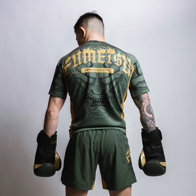 Fumetsu Oni Short Sleeve Rash Guard Khaki/Gold/Black