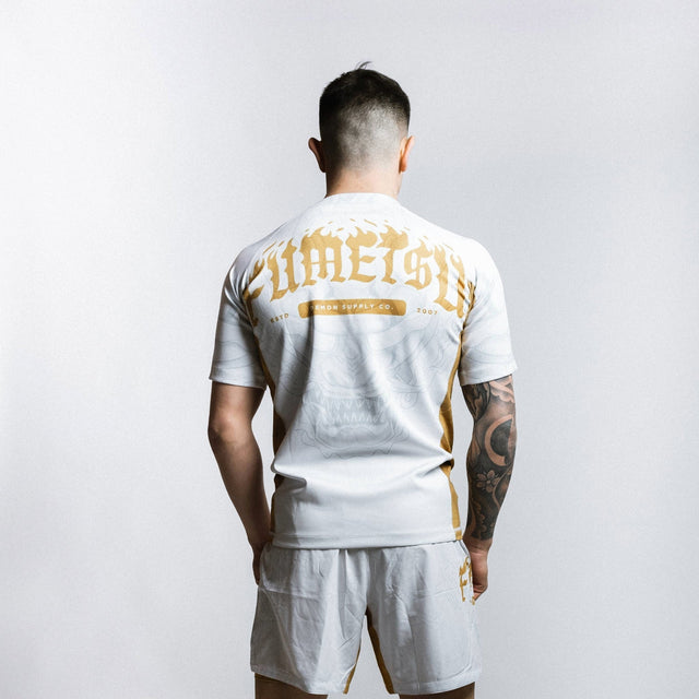 Fumetsu Oni Short Sleeve Rash Guard White/Gold/Grey