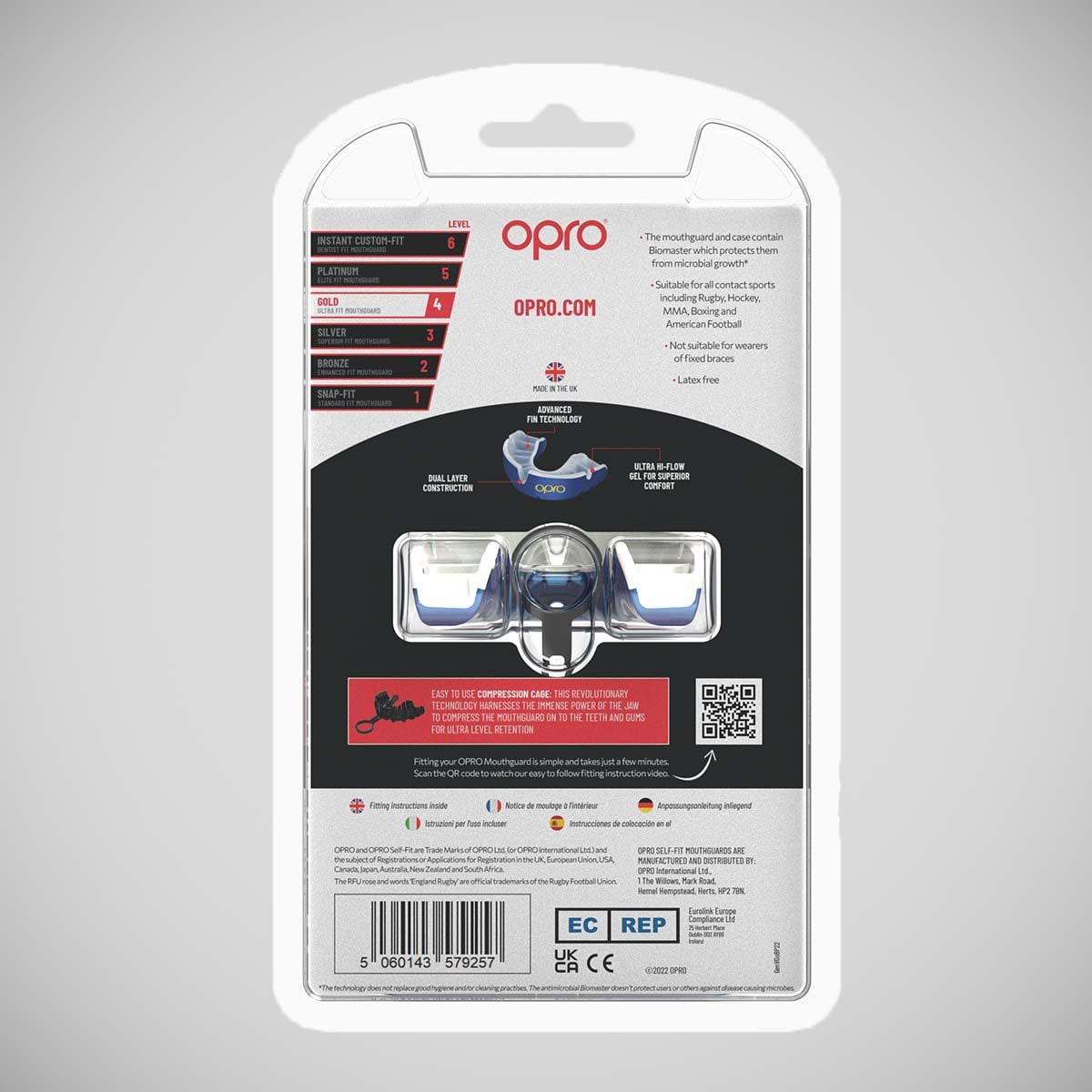 Opro Gold Self Fit Hourt Blue/Pearl