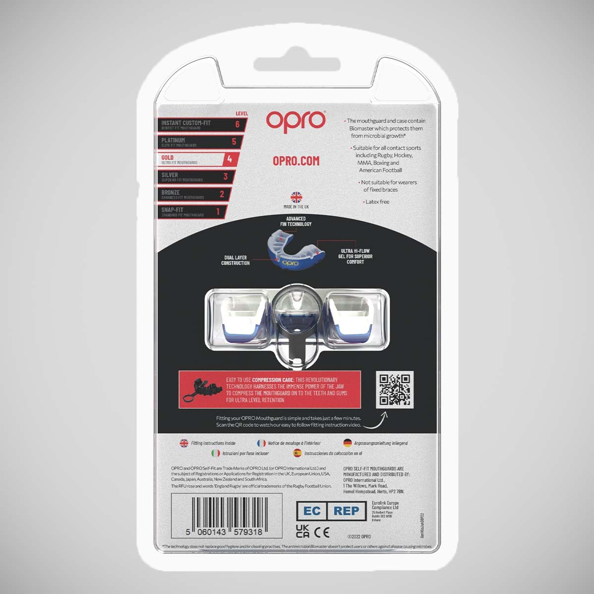 OPRO Junior Gold Selbstgepeiler Mundschutz Blau/Perle