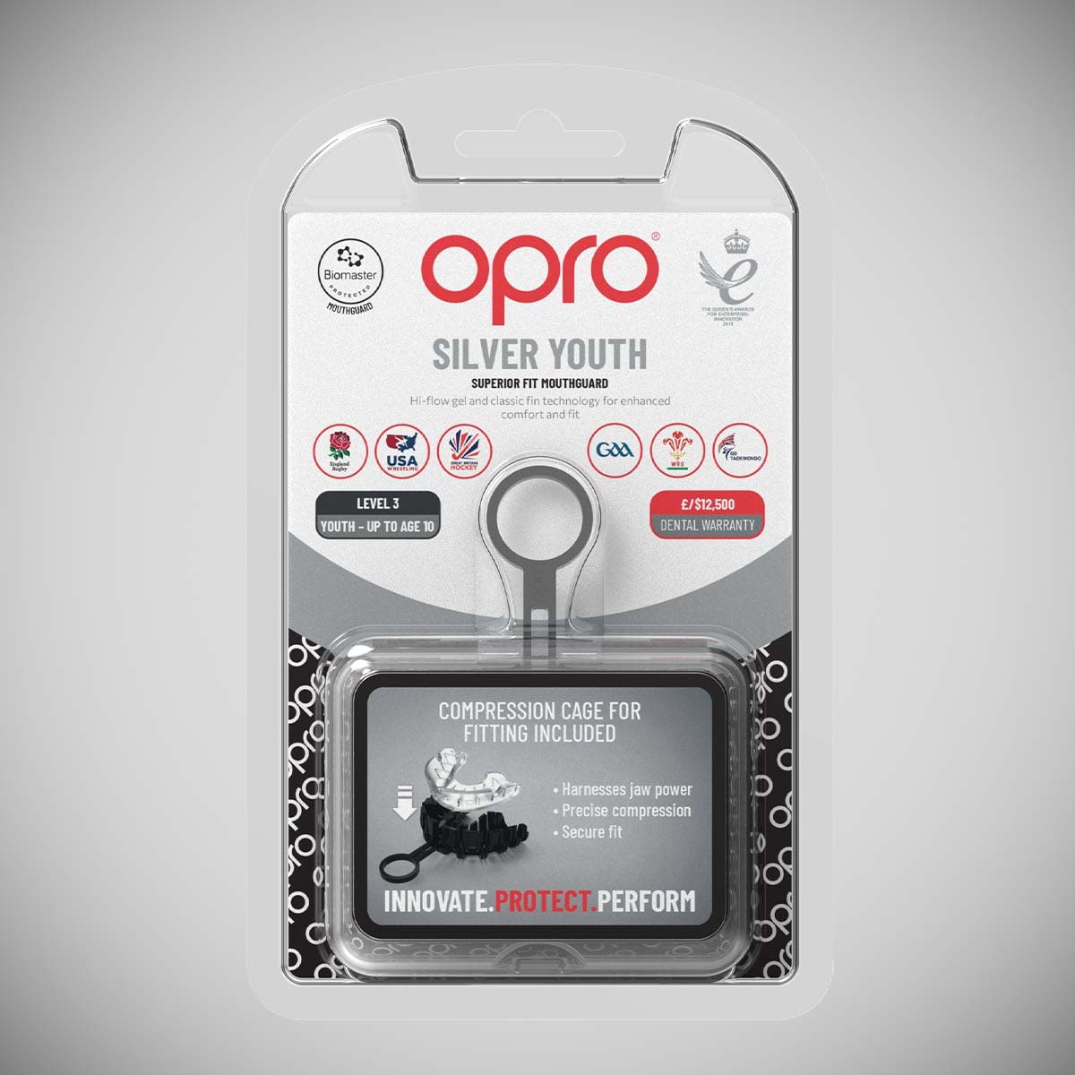 OPRO Junior Silver Self-Fit Bout Guard Clear
