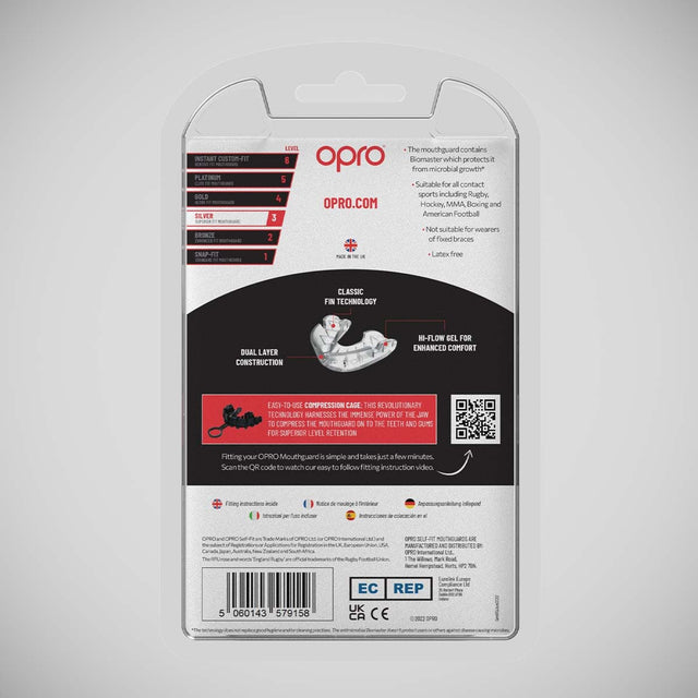 Opro Silver Self-Fit Mouth Guard Clear