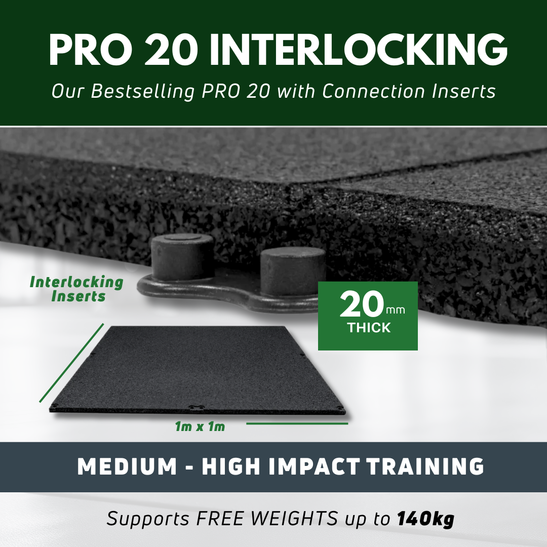 Sprung 20mm PRO Interlocking Rubber Gym Tiles - Black