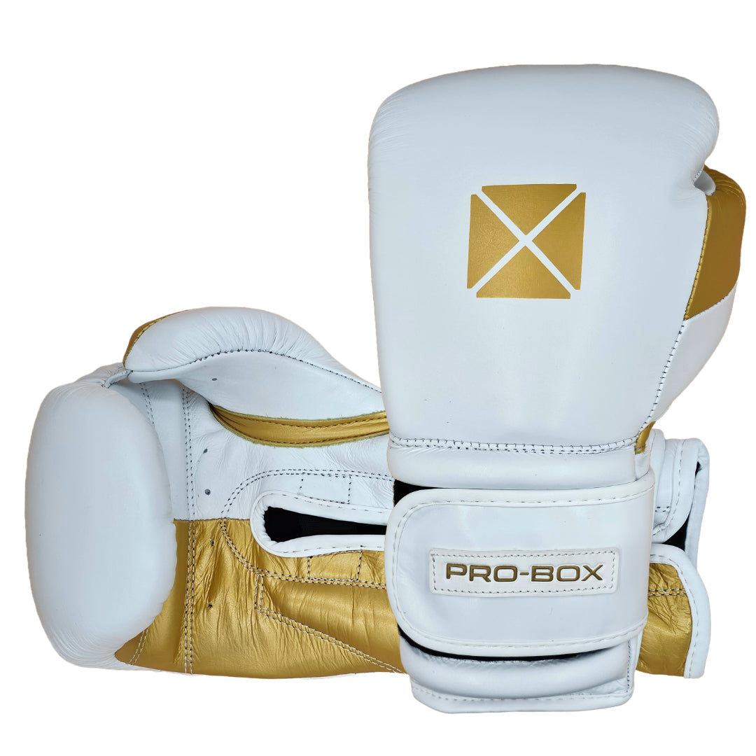 Pro-Box Pro-Spar Leather Boxing Gloves White/Gold