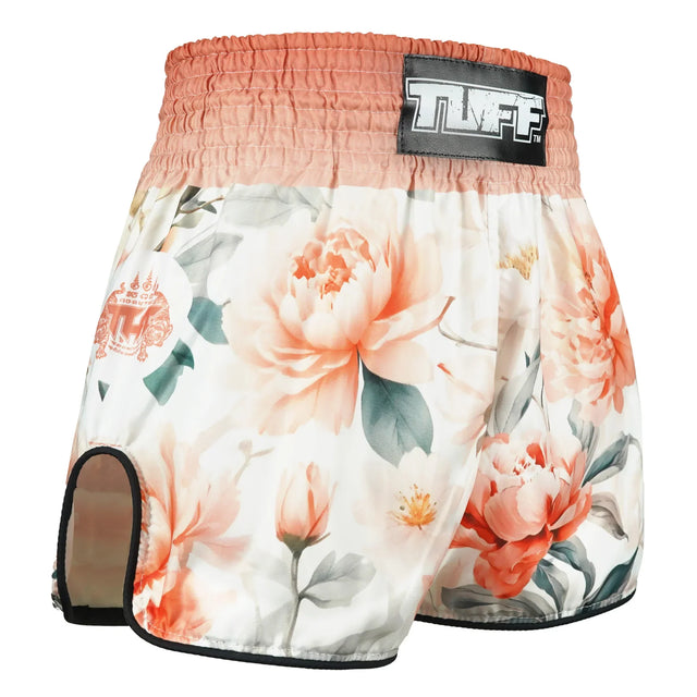 TUFF Sport RMS125 High-Cut Retro Tub-Tim Bloom Muay Thai Shorts Orange - design close-up