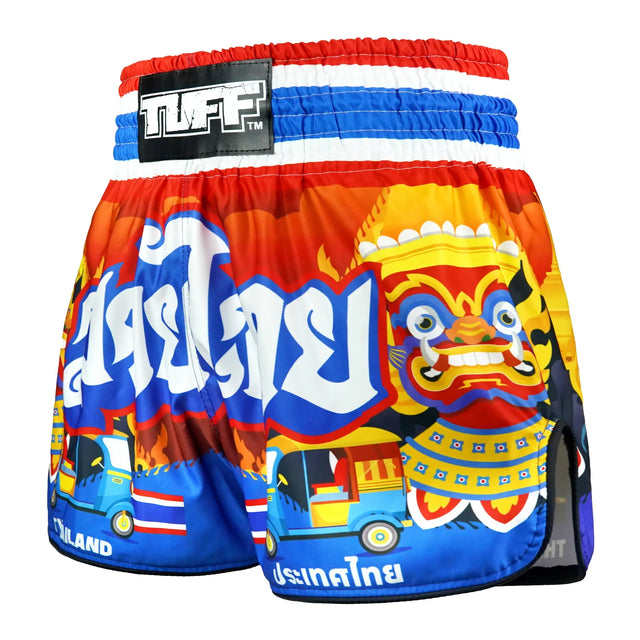 TUFF Sport RMS126 High-Cut Retro The Siam in Motion Muay Thai Shorts Red - back view