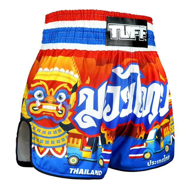 TUFF Sport RMS126 High-Cut Retro The Siam in Motion Muay Thai Shorts Red - design close-up