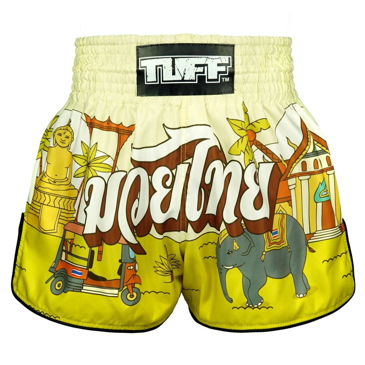 TUFF Sport RMS127 High-Cut Retro The Sunshine Journey Muay Thai Shorts Yellow - front view