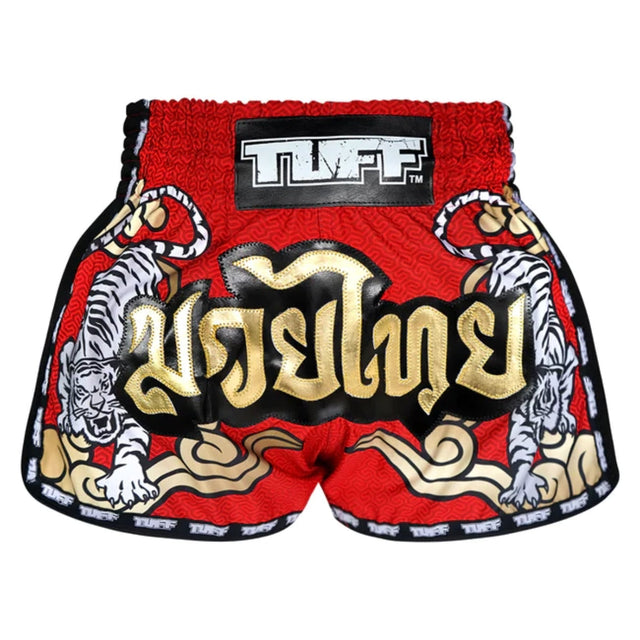 TUFF Sport MRS301 Retro Style Double Tiger Muay Thai Shorts Red