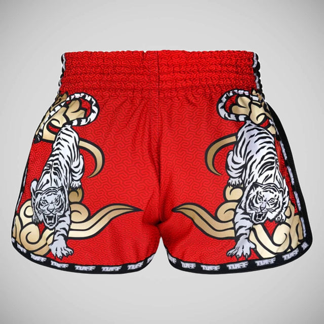 TUFF Sport MRS301 Retro Style Double Tiger Muay Thai Shorts Red