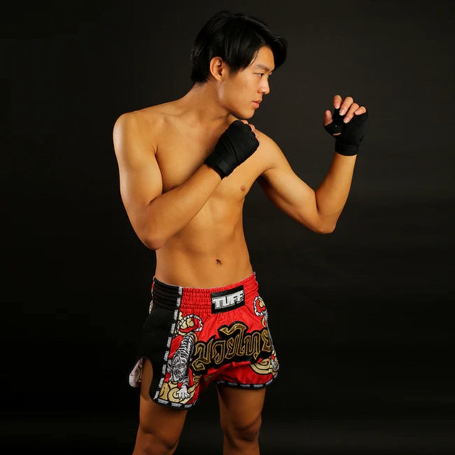 TUFF Sport MRS301 Retro Style Double Tiger Muay Thai Shorts Red