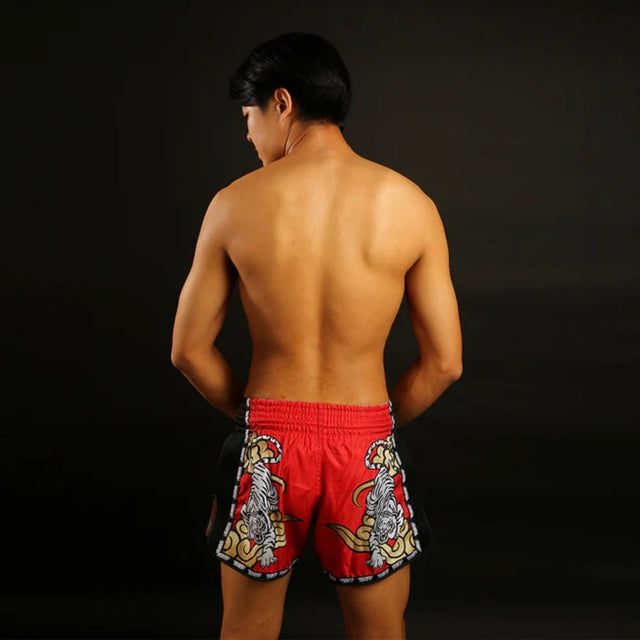 TUFF Sport MRS301 Retro Style Double Tiger Muay Thai Shorts Red
