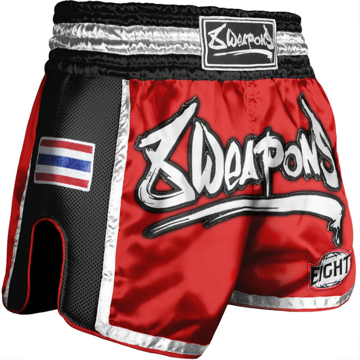 Rouge / noir 8 Weapons Super mesh Muay Thai Shorts