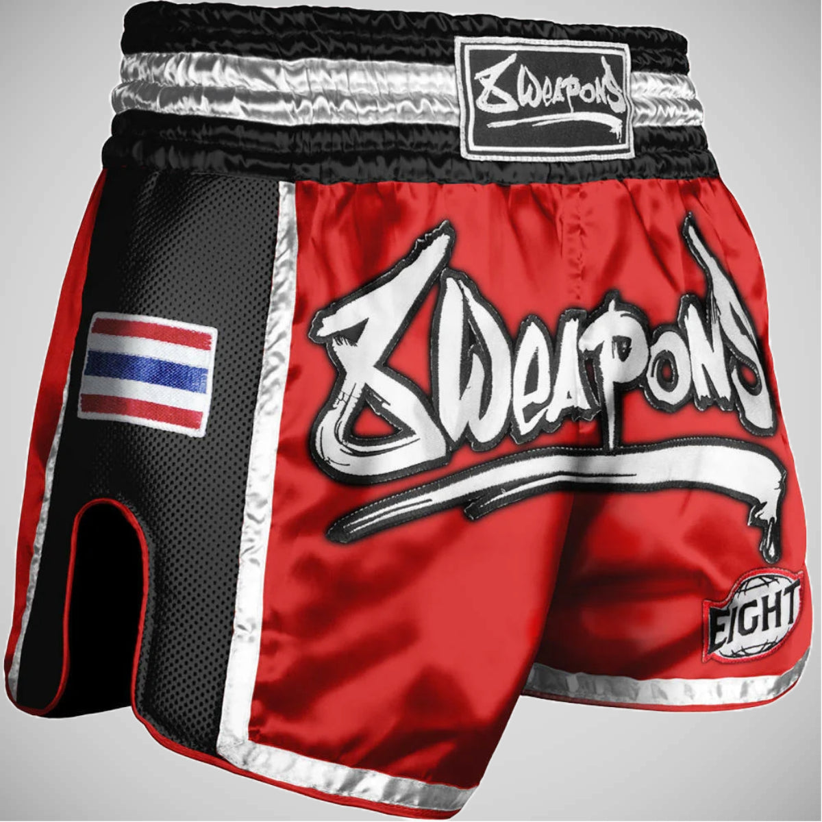 Rouge / noir 8 Weapons Super mesh Muay Thai Shorts