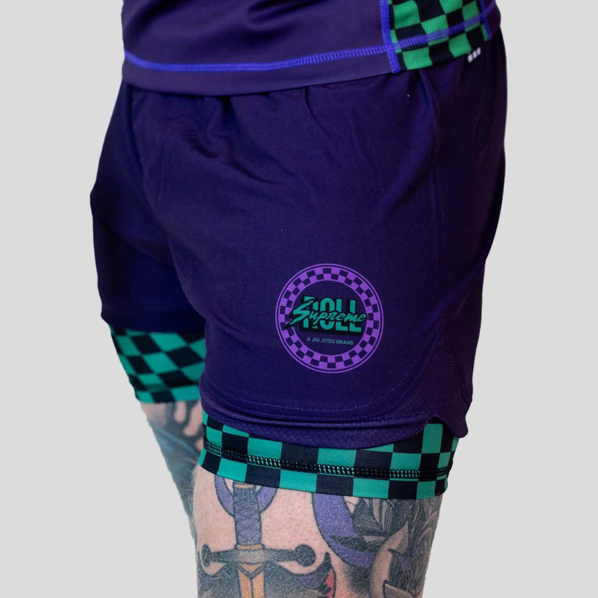 Roll Supreme The Finisher 2 in 1 Jiu Jitsu Shorts violet / vert