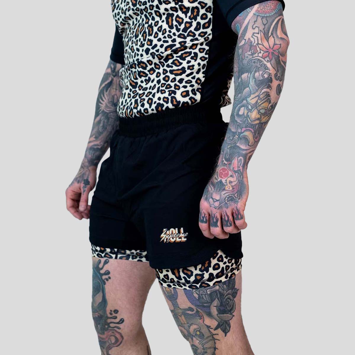 Rouler suprême le boucher 2 en 1 jiu jitsu short jaune / marron