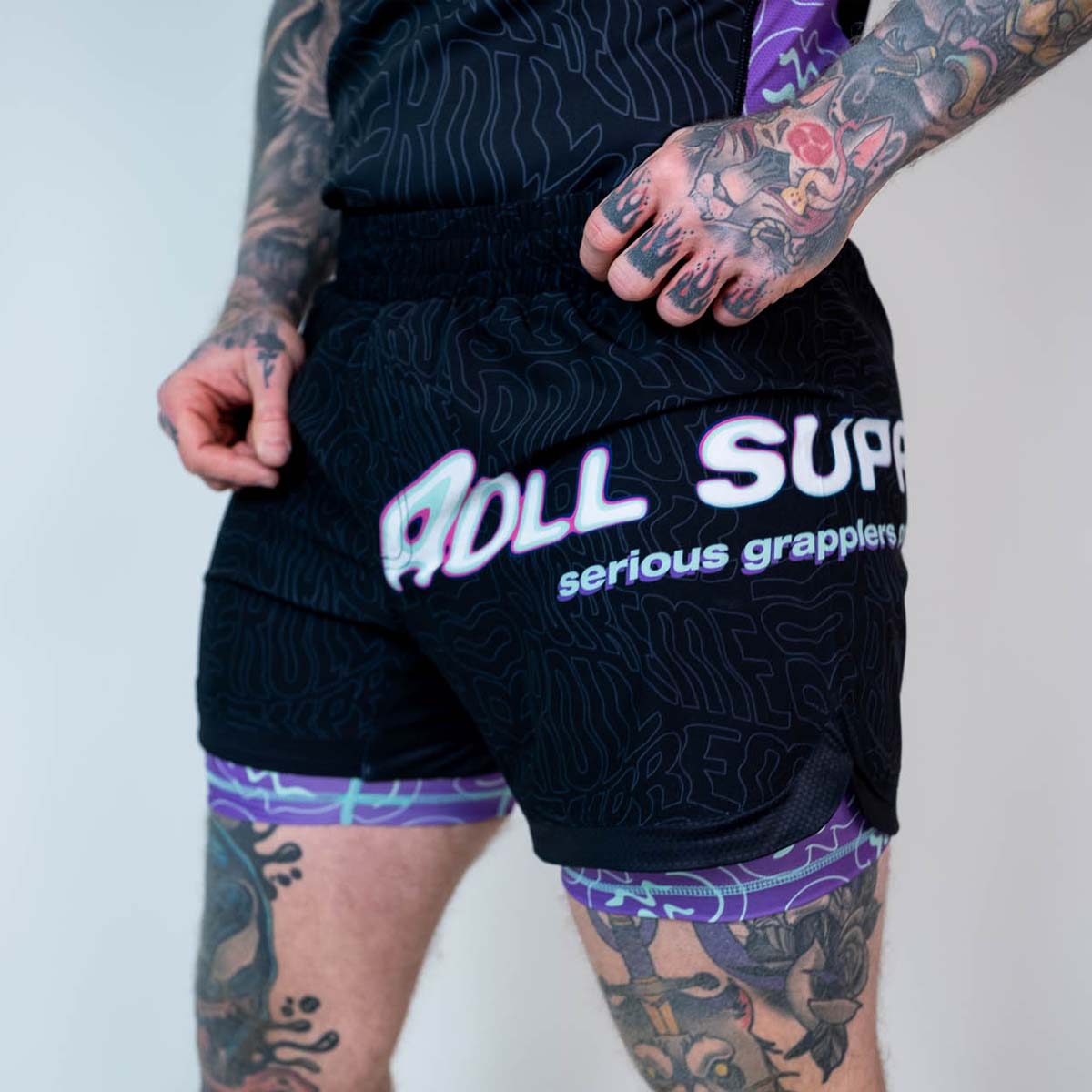 Rouler suprême le rave ultraviolet Brain Freeze 2 in 1 jiu jitsu shorts