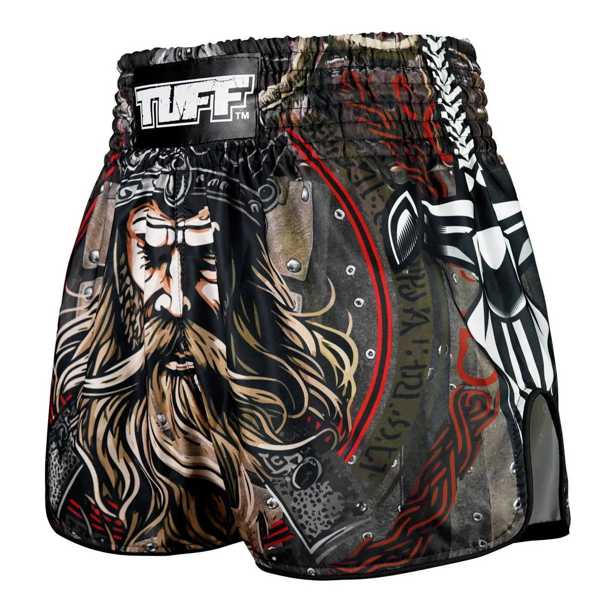 TUFF Sport RMS120 High-Cut Retro Berserkers Fury Muay Thai Shorts Brown - design close-up