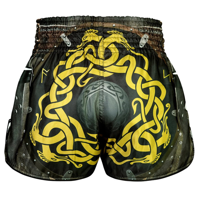 TUFF Sport RMS120 High-Cut Retro Berserkers Fury Muay Thai Shorts Brown - side detail