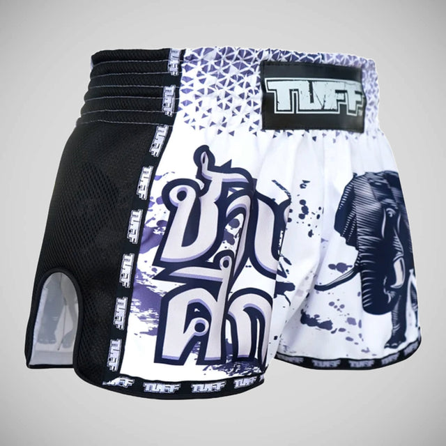 TUFF Sport MRS203 Retro Style White War Elephant Muay Thai Shorts