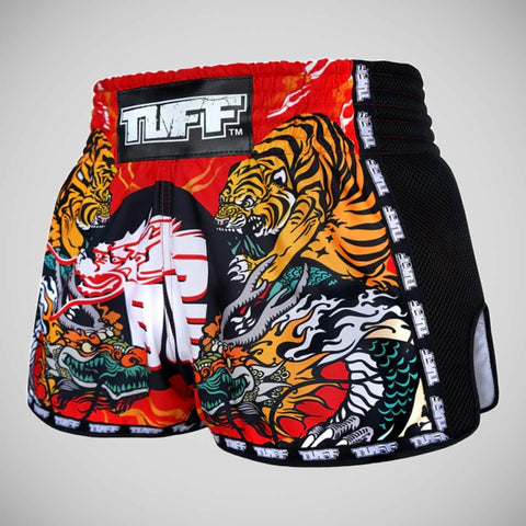 TUFF Sport MRS204 Retro Style Red Chinese Dragon And Tiger Muay Thai Shorts