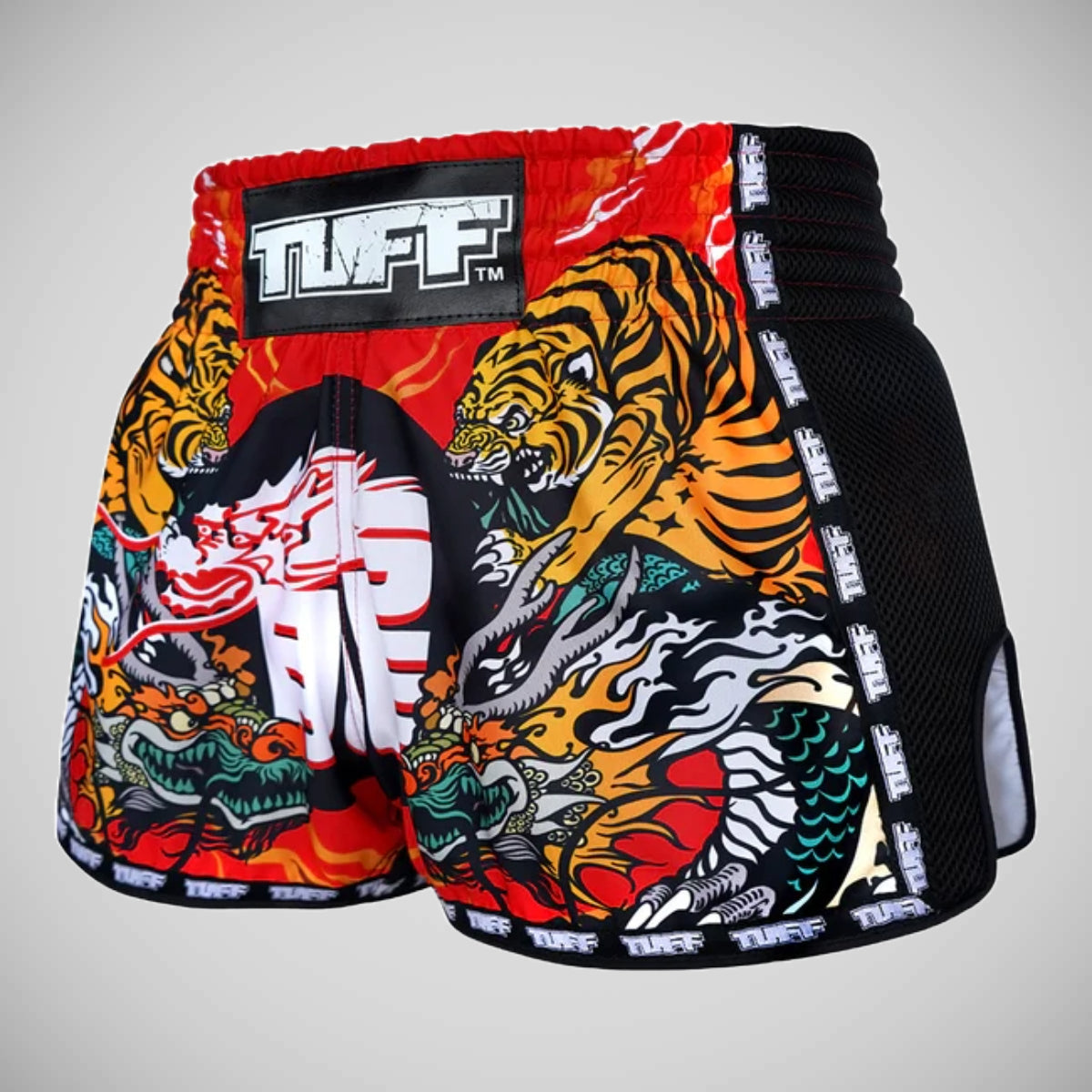 Tuff Sport MRS204 Retro -Stil Red Chinese Dragon und Tiger Muay Thai Shorts