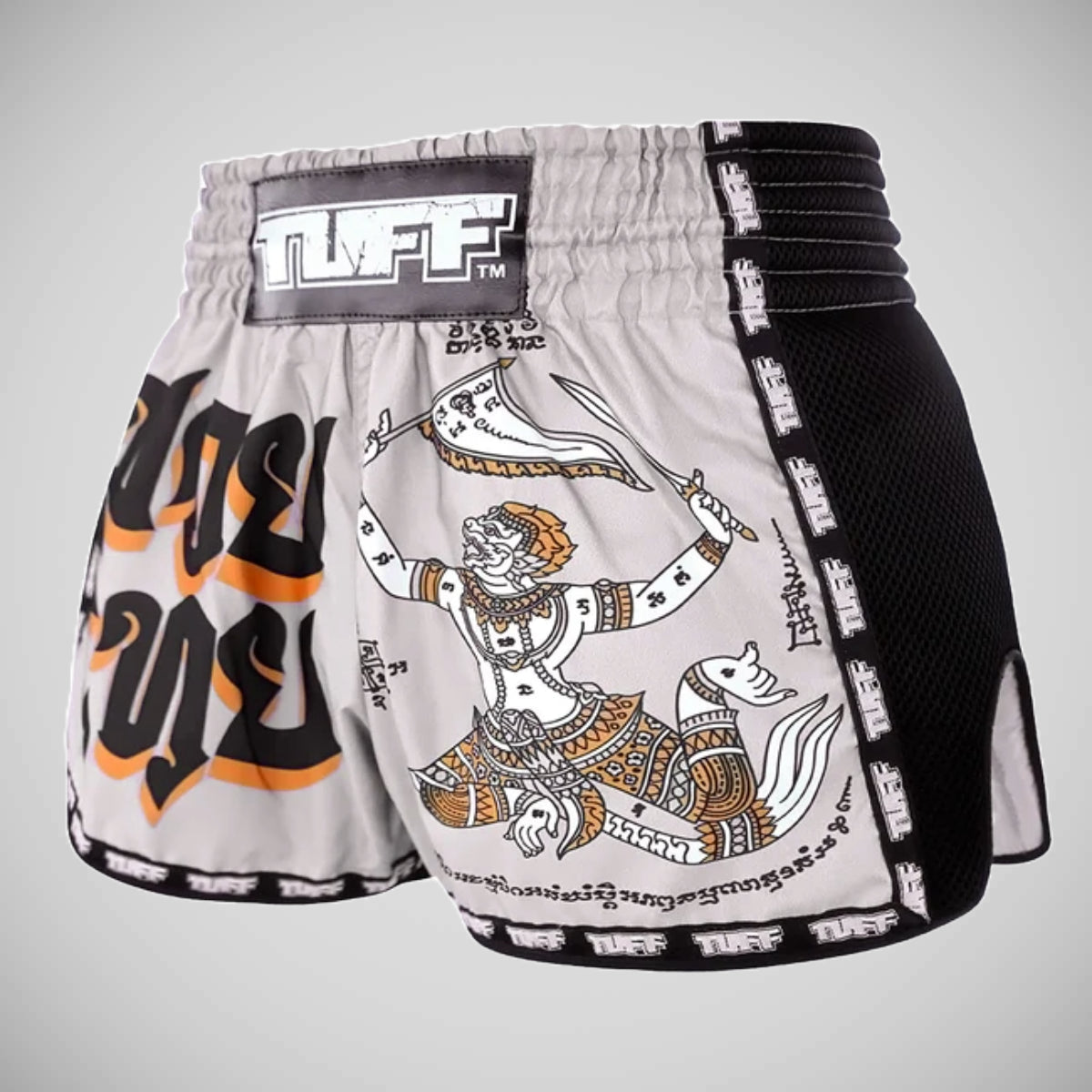 TUFF Sport MRS206 Retro Style Grey Hanuman Yantra with War Flag Muay Thai Shorts