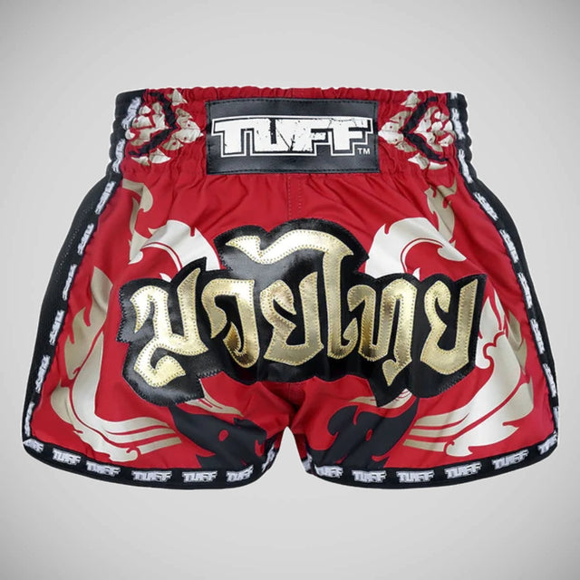 TUFF Sport MRS206 Retro Style Red Thai Yantra Muay Thai Shorts - front view