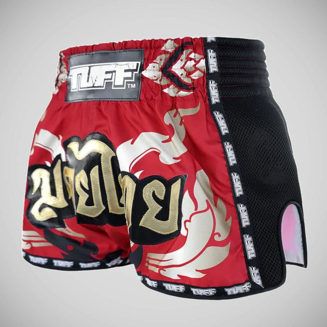 TUFF Sport MRS206 Retro Style Red Thai Yantra Muay Thai Shorts - design close-up