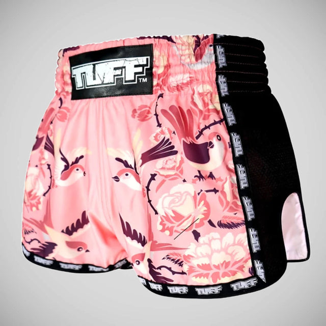 TUFF Sport MRS302 Retro Style Pink Birds with Rosesa Muay Thai Shorts