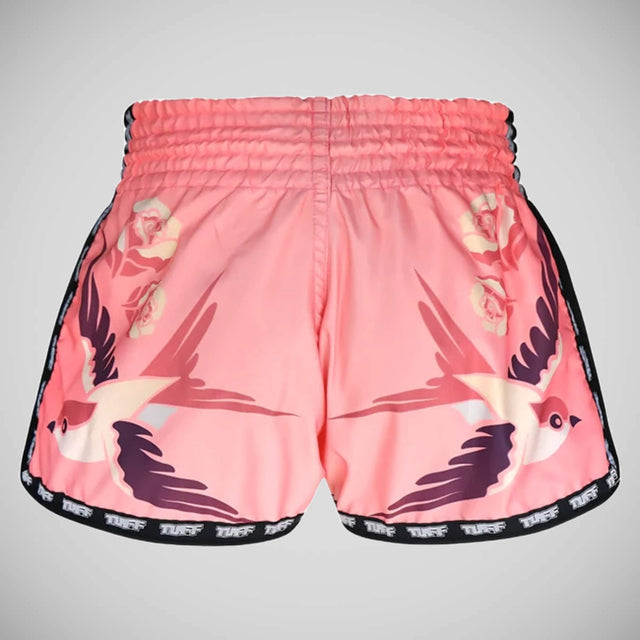 TUFF Sport MRS302 Retro Style Pink Birds with Rosesa Muay Thai Shorts