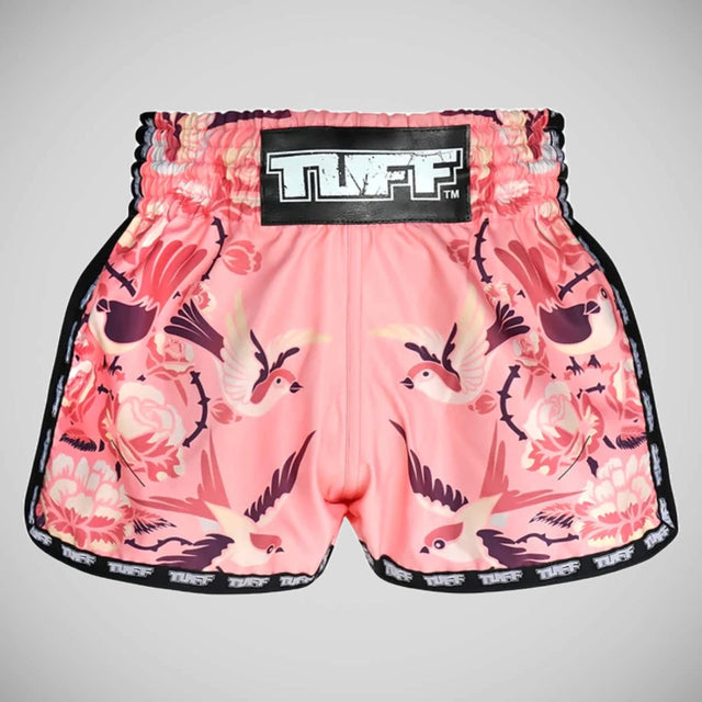 TUFF Sport MRS302 Retro Style Pink Birds with Rosesa Muay Thai Shorts