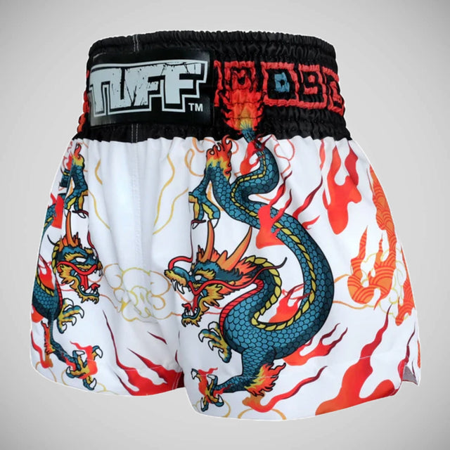 TUFF Sport MS622 White With Blue Dragon Muay Thai Shorts