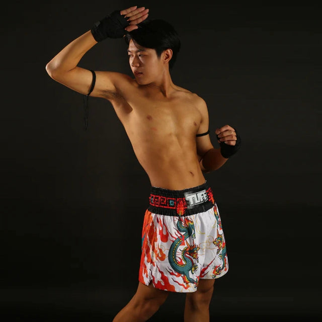 TUFF Sport MS622 White With Blue Dragon Muay Thai Shorts