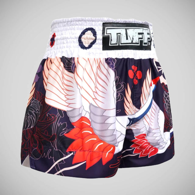 TUFF Sport MS639 Navy Blue Japanese Drawing Crane Birds Muay Thai Shorts
