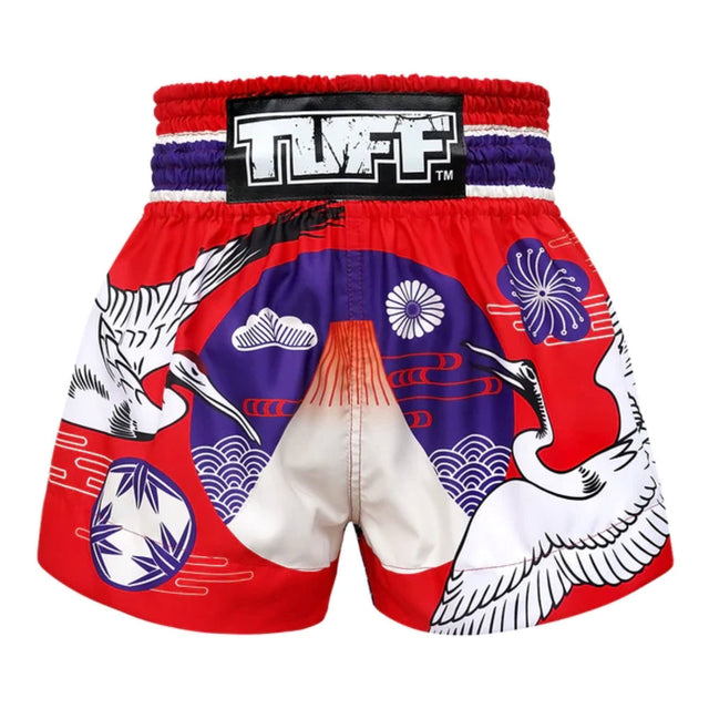 TUFF Sport MS639 Red Japanese Drawing Crane Birds Muay Thai Shorts