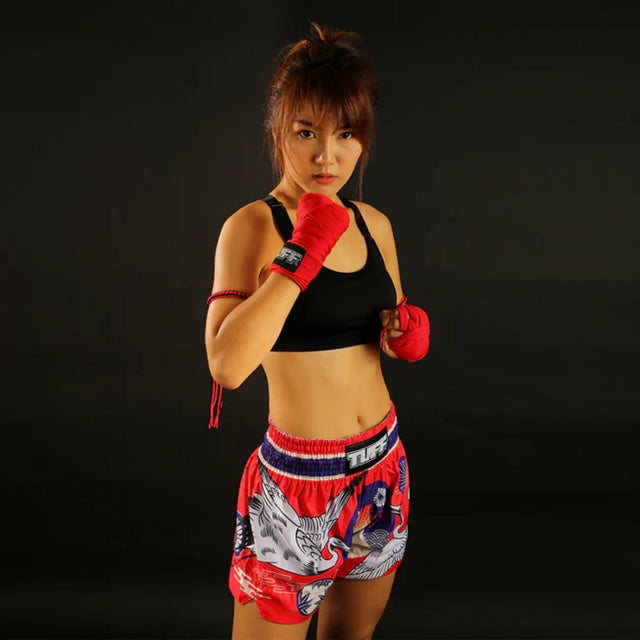 TUFF Sport MS639 Red Japanese Drawing Crane Birds Muay Thai Shorts