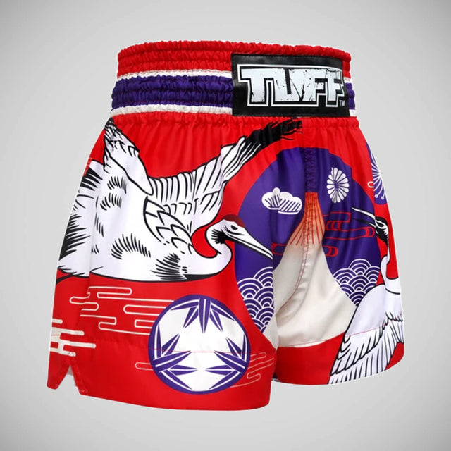TUFF Sport MS639 Red Japanese Drawing Crane Birds Muay Thai Shorts