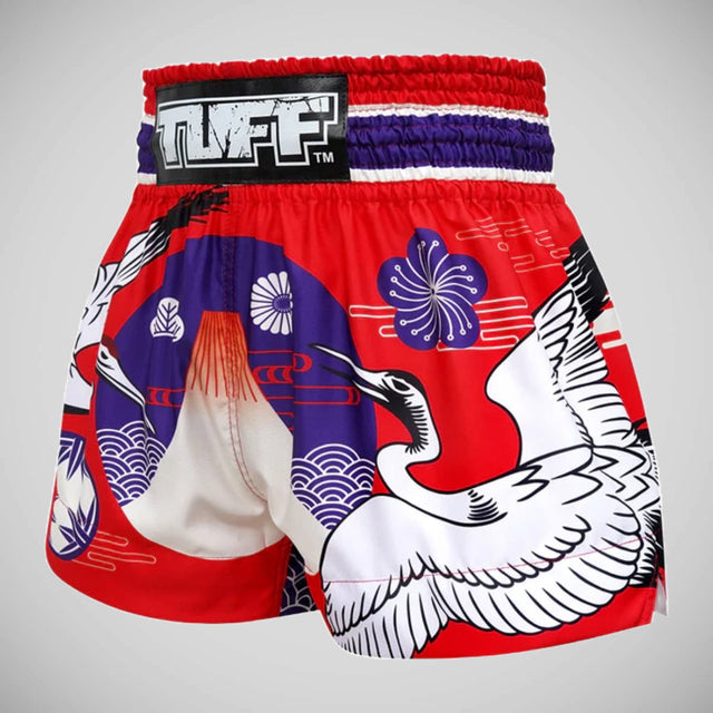 TUFF Sport MS639 Red Japanese Drawing Crane Birds Muay Thai Shorts