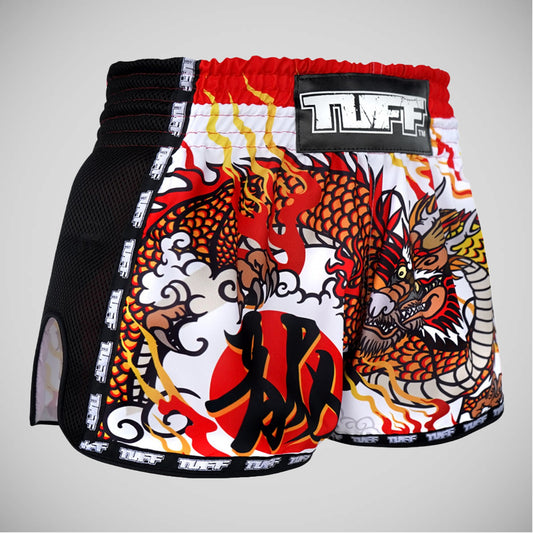 TUFF Sport MRS204 Retro Style White Chinese Dragon Muay Thai Shorts