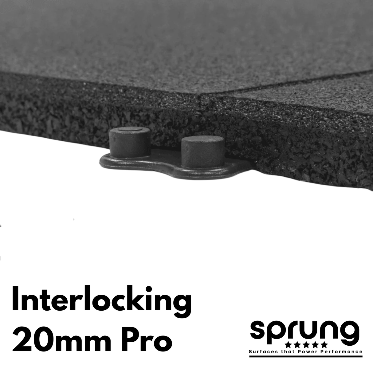 Sprung 20mm PRO Interlocking Rubber Gym Tiles - Black