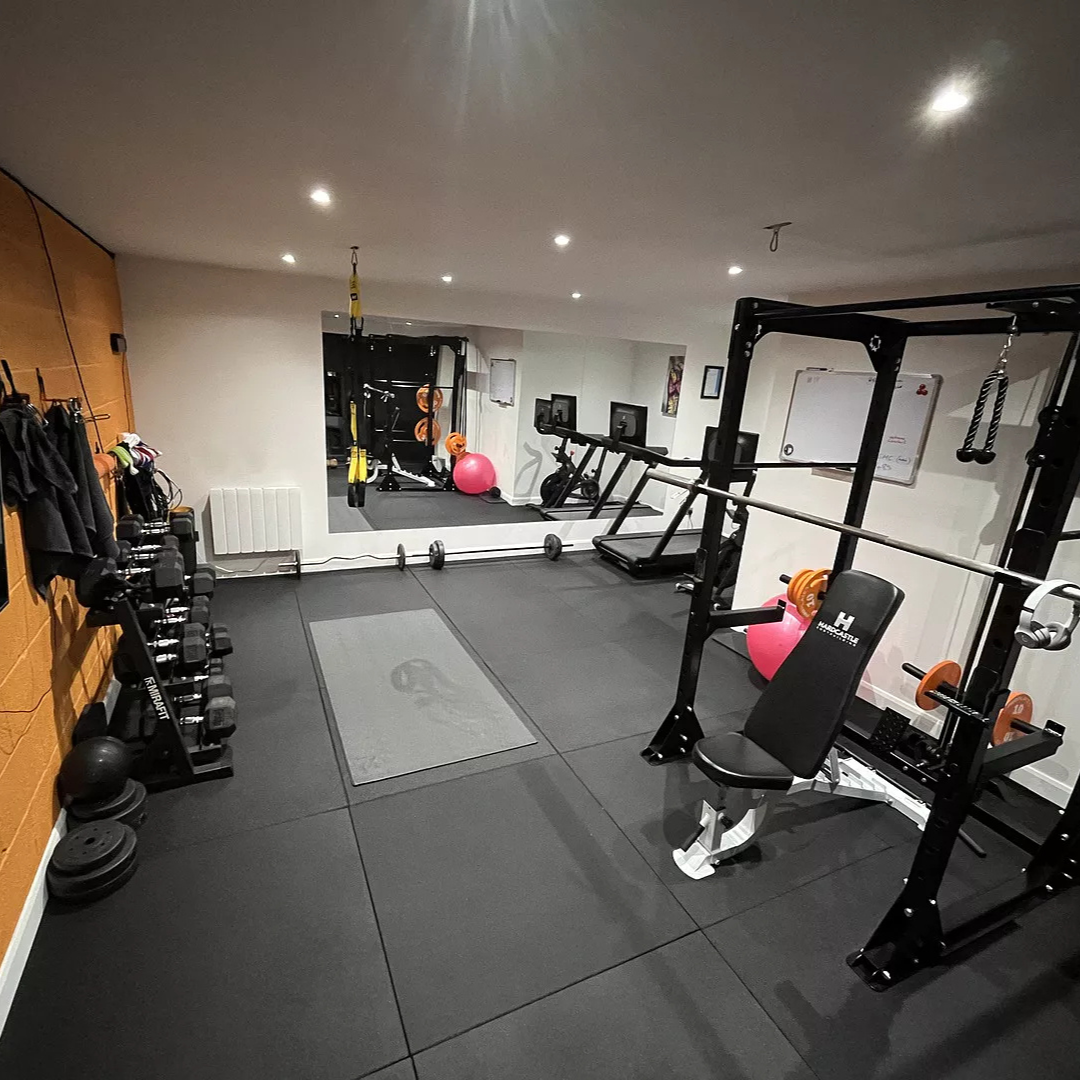 Sprung 20mm PRO Rubber Gym Floor Tiles - Smooth Top - Black