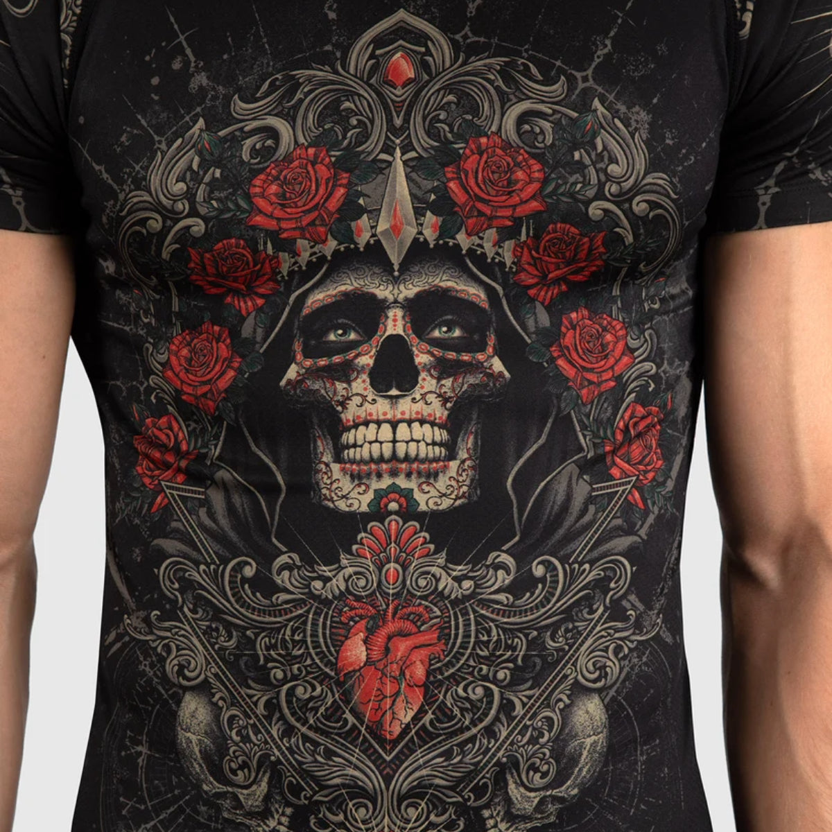 Venum Santa Muerte 5.0 Guardia de sarpullido de manga corta Negro/Oro