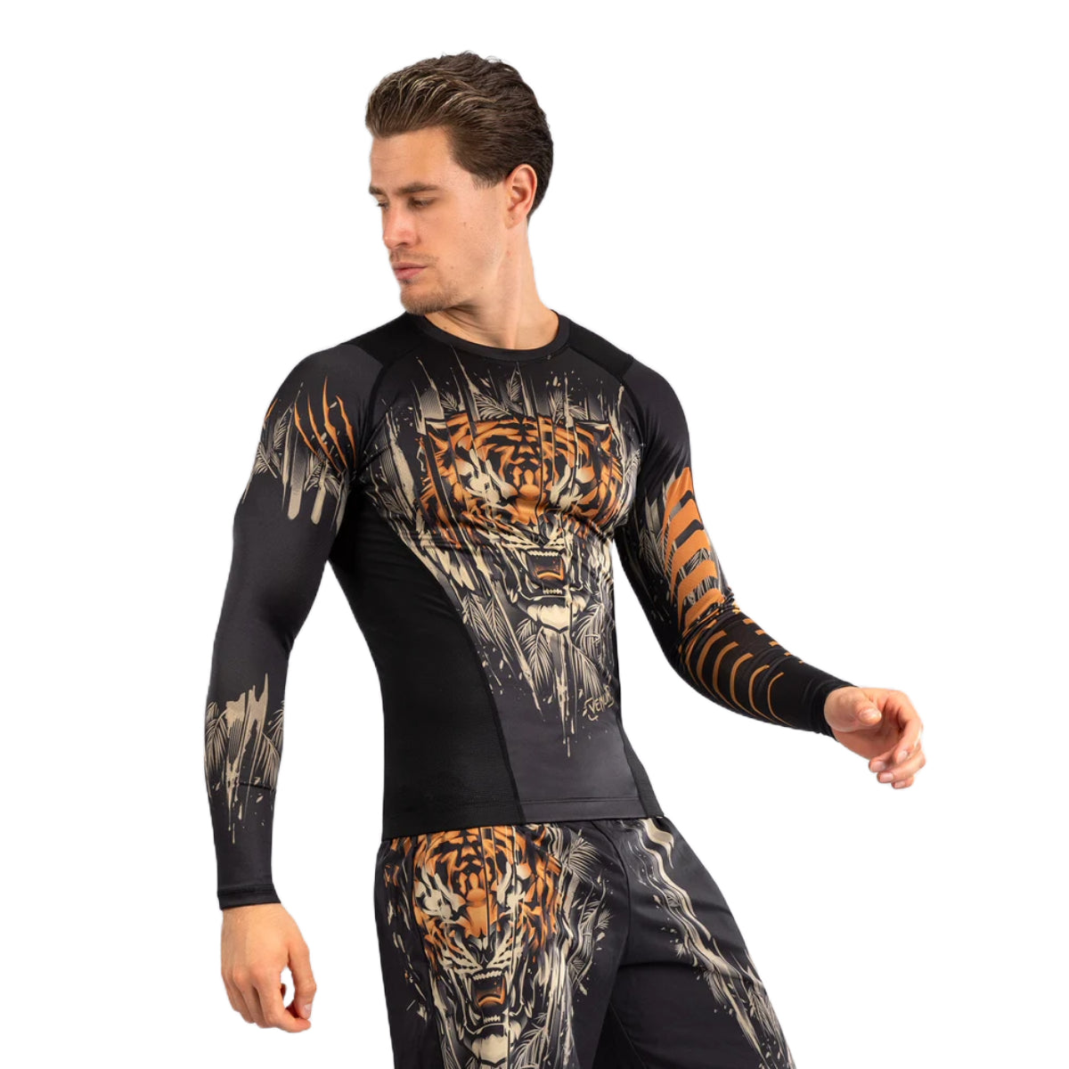 Venum Tiger Long Sleeve Rash Guard Black/Orange